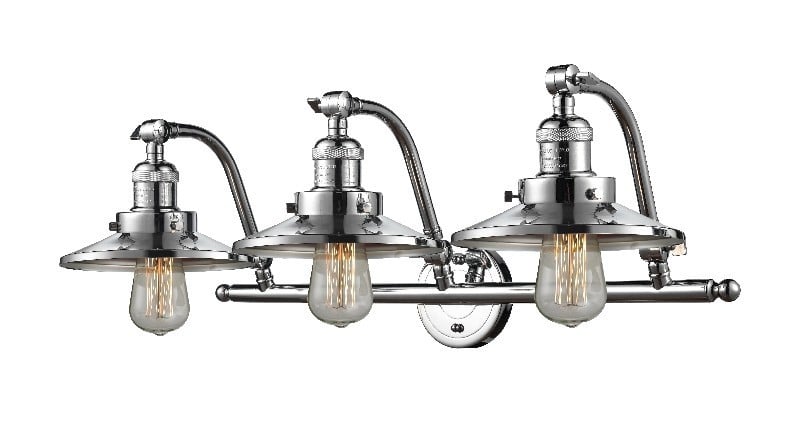 INNOVATIONS LIGHTING 515-3W-PC-M7 FRANKLIN RESTORATION RAILROAD 28 INCH THREE LIGHT WALL MOUNT POLISHED CHROME VANITY LIGHT