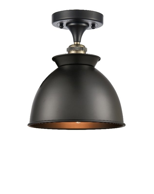 INNOVATIONS LIGHTING 516-1C-M14-BK BALLSTON ADIRONDACK 1 LIGHT 8 1/2 INCH BLACK METAL SHADE SEMI-FLUSH MOUNT CEILING LIGHT