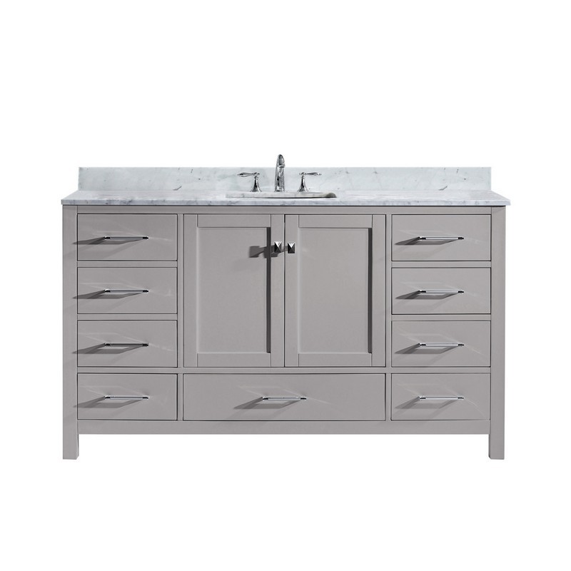 VIRTU USA GS-50060-WMSQ-NM CAROLINE AVENUE 60 INCH SINGLE BATH VANITY WITH WHITE MARBLE TOP AND SQUARE SINK WITHOUT FAUCET