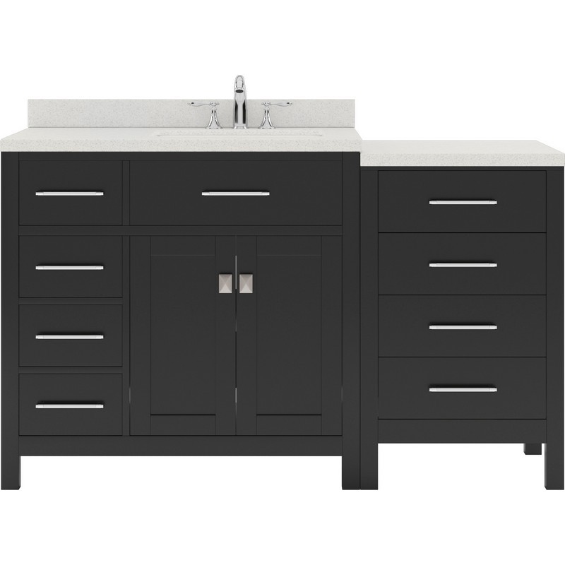 VIRTU USA MS-2157L-DWQSQ-NM CAROLINE PARKWAY 57 INCH SINGLE BATH VANITY WITH WHITE QUARTZ TOP AND SQUARE SINK WITHOUT FAUCET