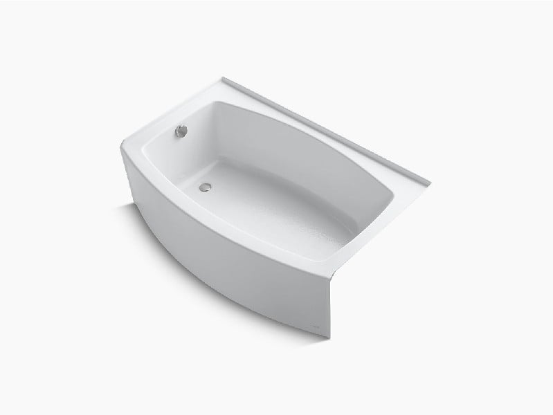 KOHLER K-1100-LA EXPANSE 60 INCH ACRYLIC ALCOVE RECTANGULAR BATHTUB WITH CURVED INTEGRAL APRON AND LEFT-HAND DRAIN