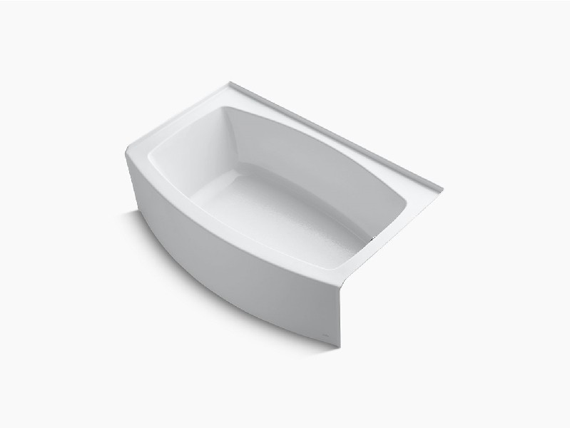 KOHLER K-1100-RA EXPANSE 60 INCH ACRYLIC ALCOVE RECTANGULAR BATHTUB WITH CURVED INTEGRAL APRON AND RIGHT-HAND DRAIN