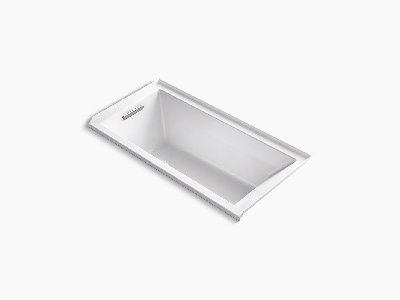 KOHLER K-1121-LW UNDERSCORE 60 INCH X 30 INCH ACRYLIC ALCOVE RECTANGULAR SOAKING BATHTUB WITH BASK HEATED SURFACE, INTEGRAL FLANGE AND LEFT-HAND DRAIN