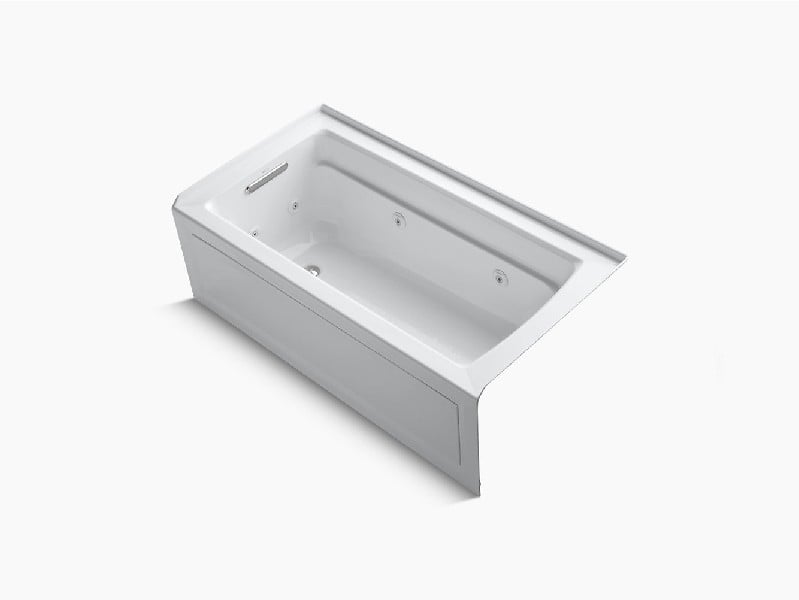 KOHLER K-1122-LA ARCHER 60 INCH X 32 INCH ACRYLIC ALCOVE RECTANGULAR SOAKING WHIRLPOOL BATHTUB WITH INTEGRAL APRON AND LEFT-HAND DRAIN