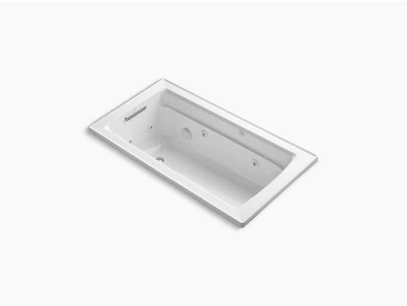 KOHLER K-1122-W1 ARCHER 60 INCH X 32 INCH ACRYLIC DROP-IN RECTANGULAR SOAKING WHIRLPOOL BATHTUB WITH BASK HEATED SURFACE AND END DRAIN