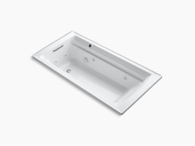 KOHLER K-1124-W1 ARCHER 72 INCH X 36 INCH ACRYLIC DROP-IN RECTANGULAR SOAKING WHIRLPOOL BATHTUB WITH BASK HEATED SURFACE AND END DRAIN