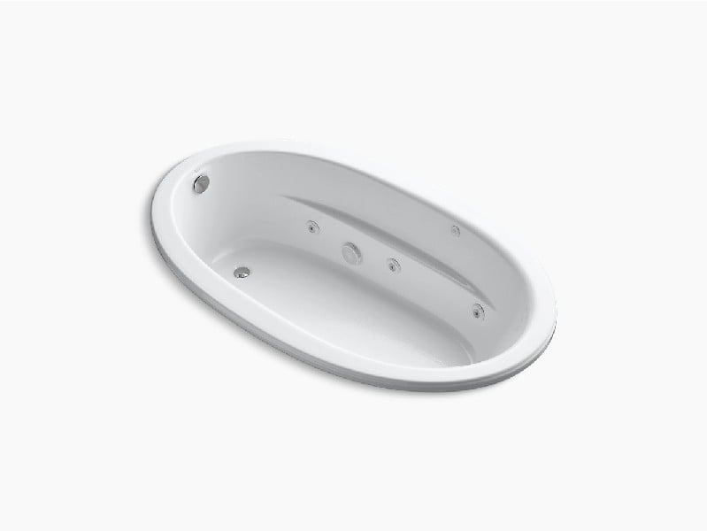 KOHLER K-1164-H SUNWARD 72 INCH X 42 INCH ACRYLIC DROP-IN OVAL SOAKING WHIRLPOOL BATHTUB WITH HEATER