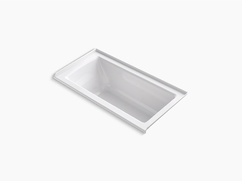 KOHLER K-1946-RW ARCHER 60 INCH X 30 INCH ACRYLIC ALCOVE RECTANGULAR SOAKING BATHTUB WITH BASK HEATED SURFACE, INTEGRAL FLANGE AND RIGHT-HAND DRAIN