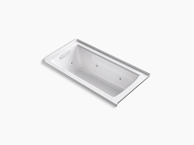 KOHLER K-1947-LH ARCHER 60 INCH X 30 INCH ACRYLIC THREE WALL ALCOVE RECTANGULAR INTEGRAL FLANGE WHIRLPOOL BATHTUB WITH HEATER AND LEFT-HAND DRAIN