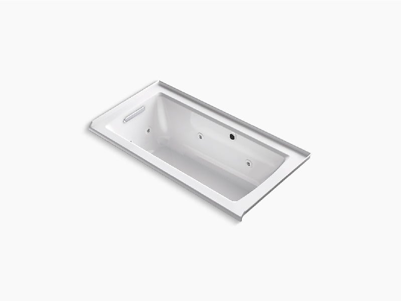 KOHLER K-1947-LW ARCHER 60 INCH X 30 INCH ACRYLIC ALCOVE RECTANGULAR SOAKING WHIRLPOOL BATHTUB WITH BASK HEATED SURFACE AND LEFT-HAND DRAIN