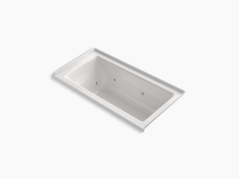 KOHLER K-1947-R ARCHER 60 INCH X 30 INCH ACRYLIC ALCOVE RECTANGULAR SOAKING WHIRLPOOL BATHTUB WITH INTEGRAL FLANGE AND RIGHT-HAND DRAIN