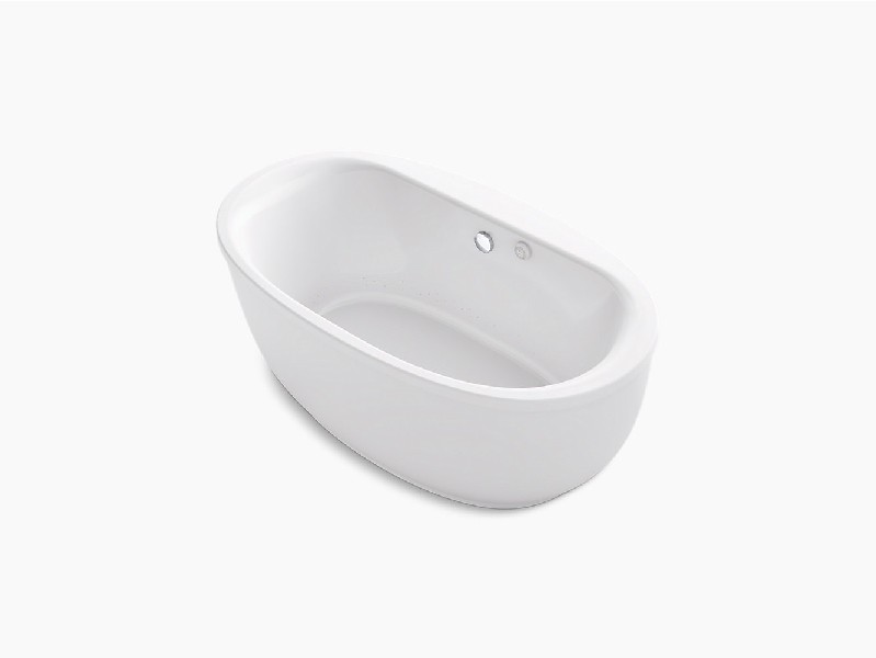 KOHLER K-1967-GHW SUNSTRUCK 65 7/8 INCH X 36 INCH ACRYLIC FREE STANDING OVAL AIR BATHTUB WITH FLUTED SHROUD AND CENTER DRAIN