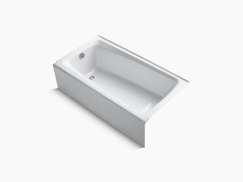 KOHLER K-505 MENDOTA 60 INCH X 32 INCH CAST IRON ALCOVE RECTANGULAR BATHTUB WITH LEFT-HAND DRAIN