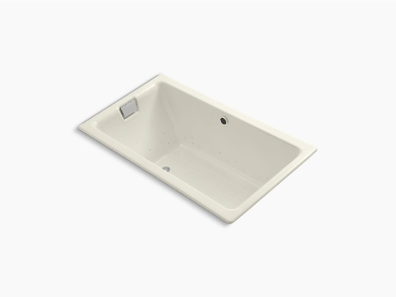 KOHLER K-856-GH96-96 TEA-FOR-TWO 66 INCH X 36 INCH CAST IRON DROP-IN RECTANGULAR SOAKING WHIRLPOOL AIR BATHTUB WITH HEATED BUBBLE MASSAGE - BISCUIT