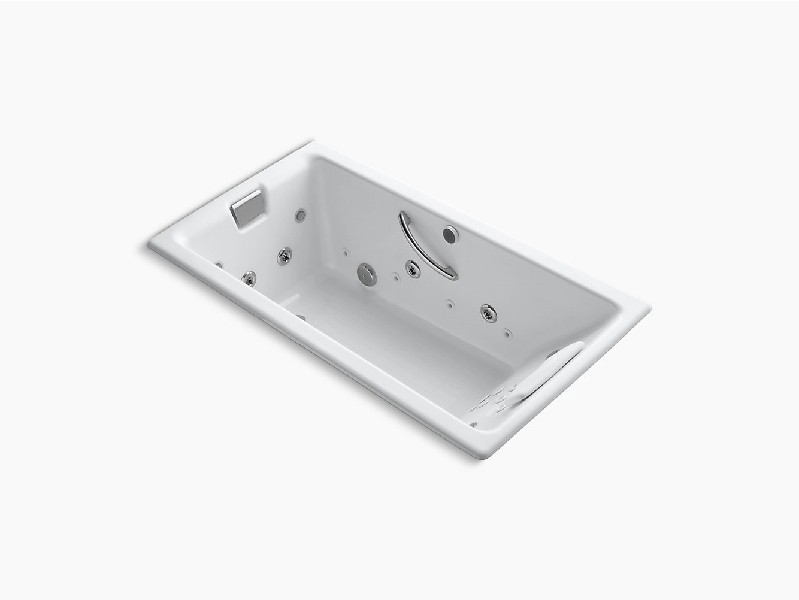 KOHLER K-856-V TEA-FOR-TWO 66 INCH X 36 INCH CAST IRON DROP-IN RECTANGULAR WHIRLPOOL BATHTUB WITH SPA AND MASSAGE PACKAGE