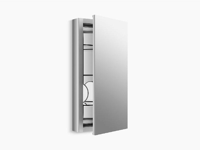 KOHLER K-99001-NA VERDERA 15 INCH ALUMINUM SINGLE-DOOR MEDICINE CABINET WITH ADJUSTABLE MAGNIFYING MIRROR AND SLOW-CLOSE DOOR