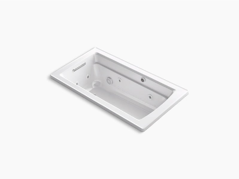 KOHLER K-1122-XHGH ARCHER 60 INCH X 32 INCH ACRYLIC DROP-IN RECTANGULAR SOAKING HEATED BUBBLE MASSAGE AIR BATHTUB WITH WHIRLPOOL