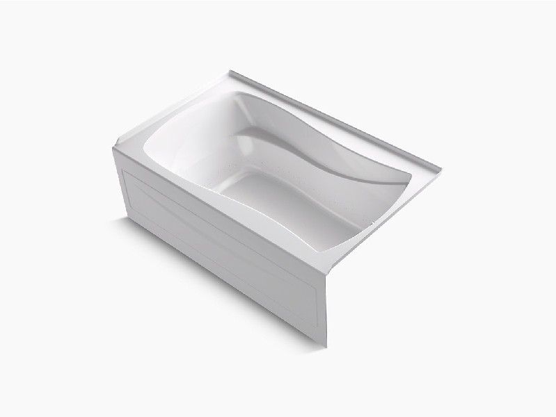 KOHLER K-1239-GHRAW MARIPOSA 60 INCH X 36 INCH ACRYLIC THREE WALL ALCOVE INTEGRAL APRON HEATED BUBBLE MASSAGE AIR BATHTUB WITH BASK HEATED SURFACE AND RIGHT-HAND DRAIN