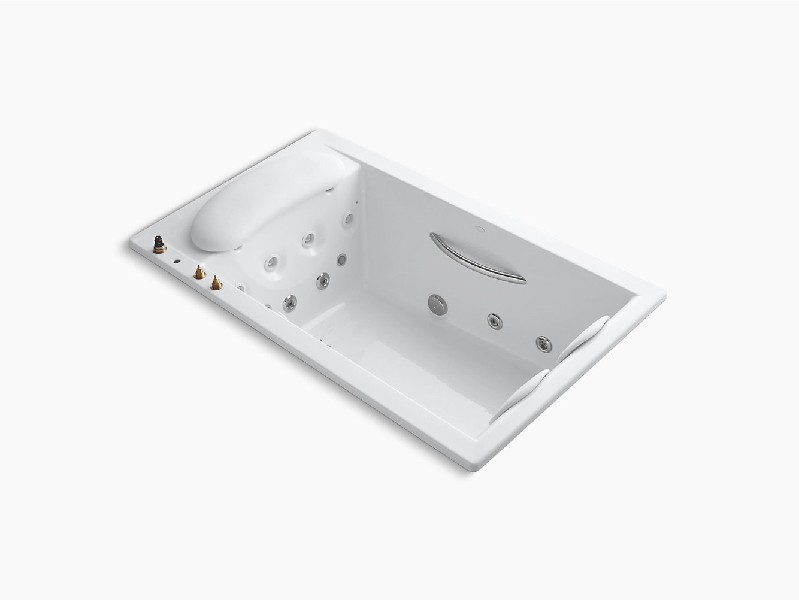 KOHLER K-1360-H2 RIVERBATH 75 INCH X 45 INCH ACRYLIC DROP-IN RECTANGULAR WHIRLPOOL BATHTUB WITH CHROMATHERAPY AND HEATER WITHOUT JET TRIM
