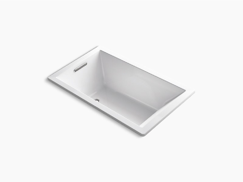 KOHLER K-1849-VBW UNDERSCORE 60 INCH X 36 INCH ACRYLIC DROP-IN RECTANGULAR SOAKING VIBRACOUSTIC BATHTUB WITH END DRAIN WITH BASK HEATED SURFACE