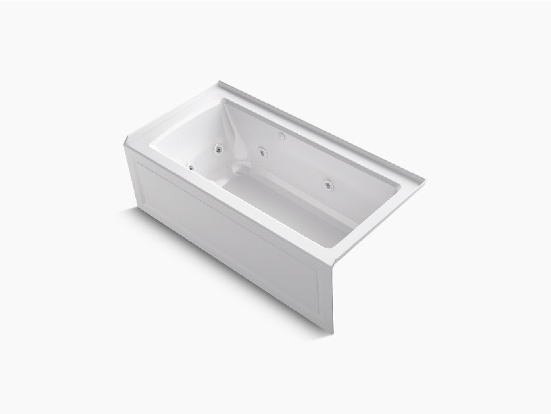 KOHLER K-1947-XGHRA ARCHER 60 INCH ACRYLIC THREE WALL ALCOVE HEATED BUBBLE MASSAGE AIR BATHTUB WITH WHIRLPOOL, INTEGRAL APRON AND RIGHT-HAND DRAIN