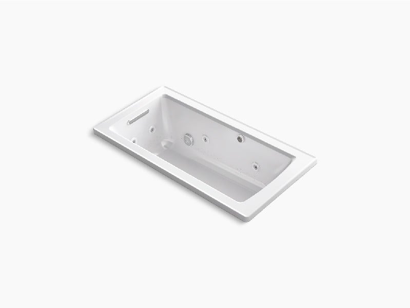 KOHLER K-1947-XHGH ARCHER 60 INCH X 30 INCH ACRYLIC DROP-IN RECTANGULAR SOAKING HEATED BUBBLE MASSAGE AIR BATHTUB WITH WHIRLPOOL