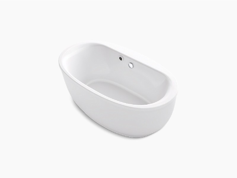 KOHLER K-24002-W1 SUNSTRUCK 60 3/4 INCH X 34 3/4 INCH ACRYLIC FREE STANDING OVAL SOAKING BATHTUB WITH FLUTED SHROUD AND CENTER DRAIN