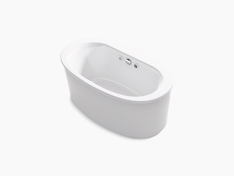 KOHLER K-24008-GHW SUNSTRUCK 60 5/8 INCH X 34 3/4 INCH ACRYLIC FREE STANDING OVAL SOAKING AIR BATHTUB WITH STRAIGHT SHROUD AND CENTER DRAIN