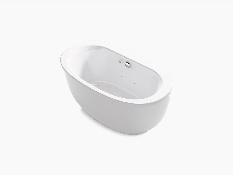 KOHLER K-24009-GH SUNSTRUCK 60 5/8 INCH X 34 3/4 INCH ACRYLIC FREE STANDING OVAL SOAKING AIR BATHTUB WITH FLUTED SHROUD AND CENTER DRAIN