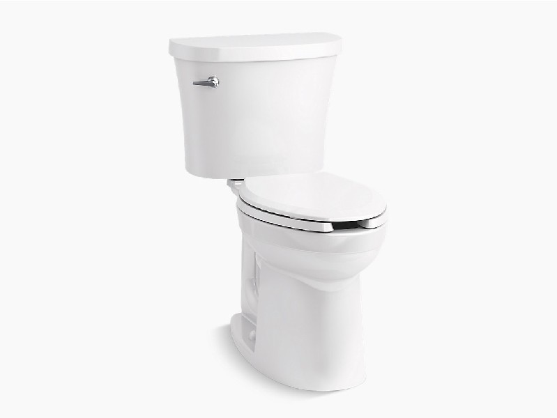KOHLER K-25077-SST-0 KINGSTON COMFORT HEIGHT 29 3/4 INCH TWO-PIECE ELONGATED 1.28 GPF CHAIR HEIGHT ANTIMICROBIAL TOILET WITH TANK COVER LOCKS - WHITE