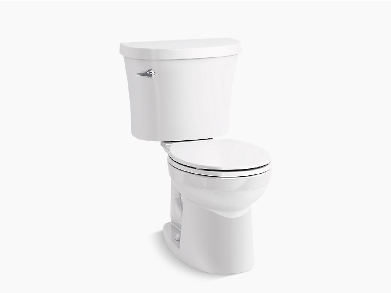 KOHLER K-25097-SST-0 KINGSTON 27 7/8 INCH TWO-PIECE ROUND-FRONT 1.28 GPF ANTIMICROBIAL TOILET WITH TANK COVER LOCKS - WHITE
