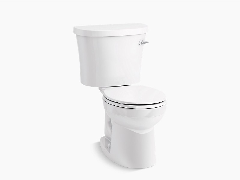 KOHLER K-25097-SSTR-0 KINGSTON 27 7/8 INCH TWO-PIECE ROUND-FRONT 1.28 GPF ANTIMICROBIAL TOILET WITH RIGHT-HAND TRIP LEVER AND TANK COVER LOCKS - WHITE