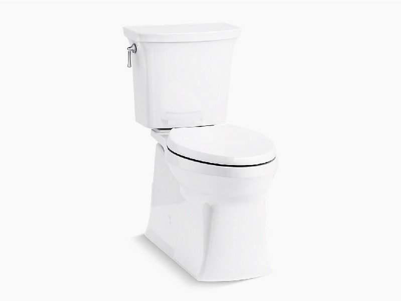 KOHLER K-5709 CORBELLE COMFORT HEIGHT 29 3/8 INCH TWO-PIECE ELONGATED 1.28 GPF TOILET WITH CONTINUOUS CLEAN, SKIRTED TRAPWAY, REVOLUTION 360 SWIRL FLUSHING TECHNOLOGY AND LEFT-HAND TRIP LEVER