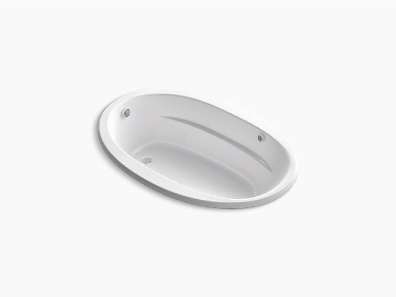 KOHLER K-6347-GHW SUNWARD 66 INCH X 42 INCH ACRYLIC DROP-IN OVAL AIR BATHTUB WITH BASK AND END DRAIN