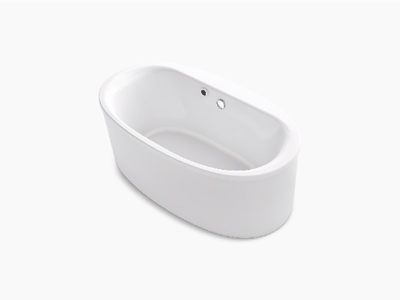 KOHLER K-6368-W1 SUNSTRUCK 65 1/2 INCH X 35 1/2 INCH ACRYLIC FREE STANDING OVAL SOAKING BATHTUB WITH BASK HEATED SURFACE, STRAIGHT SHROUD AND CENTER DRAIN