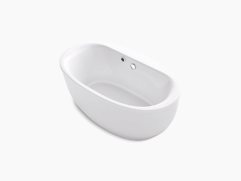 KOHLER K-6369-W1 SUNSTRUCK 65 1/2 INCH X 35 1/2 INCH ACRYLIC FREE STANDING OVAL SOAKING BATHTUB WITH FLUTED SHROUD AND CENTER DRAIN