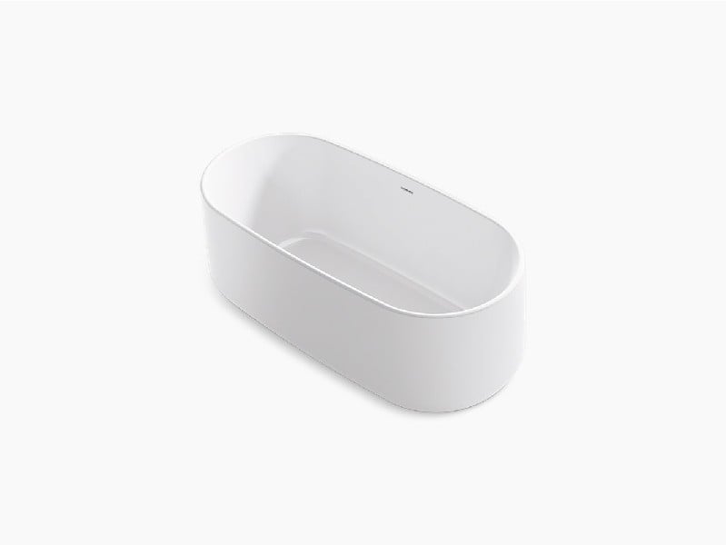 KOHLER K-8335-0 CERIC 59 3/4 INCH X 26 7/8 INCH RESIN FREE STANDING OVAL SOAKING BATHTUB WITH CENTER DRAIN - WHITE