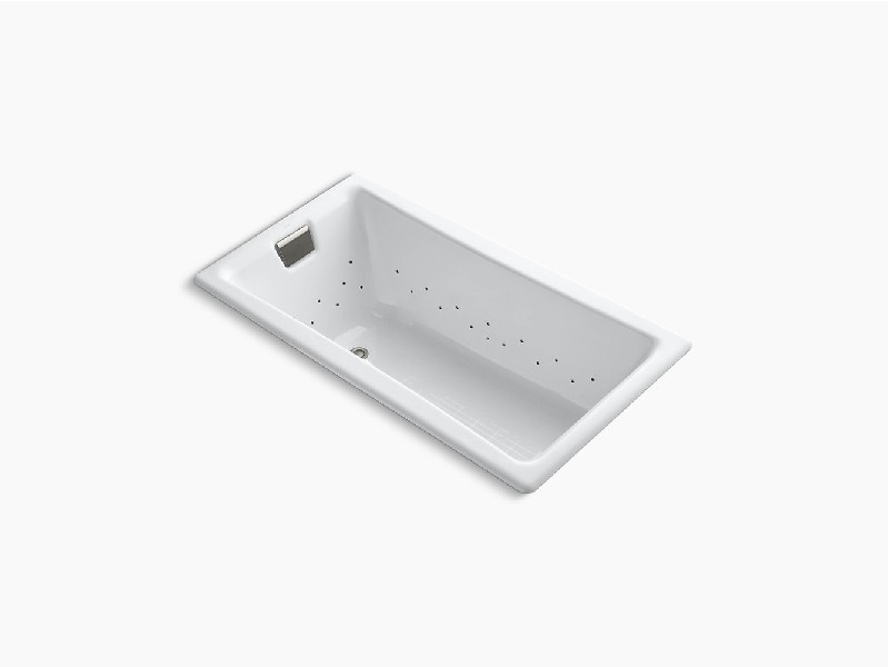KOHLER K-852-GHBN TEA-FOR-TWO 60 INCH X 32 INCH CAST IRON DROP-IN RECTANGULAR HEATED BUBBLE MASSAGE AIR BATHTUB WITH END DRAIN