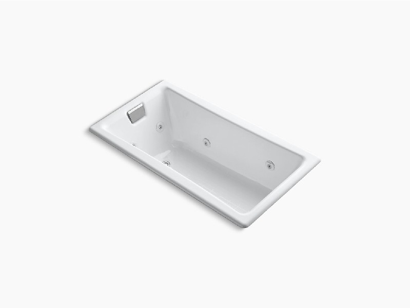 KOHLER K-852-JHE TEA-FOR-TWO 60 INCH X 32 INCH CAST IRON DROP-IN OR UNDERMOUNT RECTANGULAR WHIRLPOOL BATHTUB WITH END DRAIN