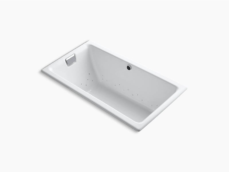 KOHLER K-856-GHCP TEA-FOR-TWO 66 INCH X 36 INCH CAST IRON DROP-IN RECTANGULAR AIR BATHTUB WITH END DRAIN