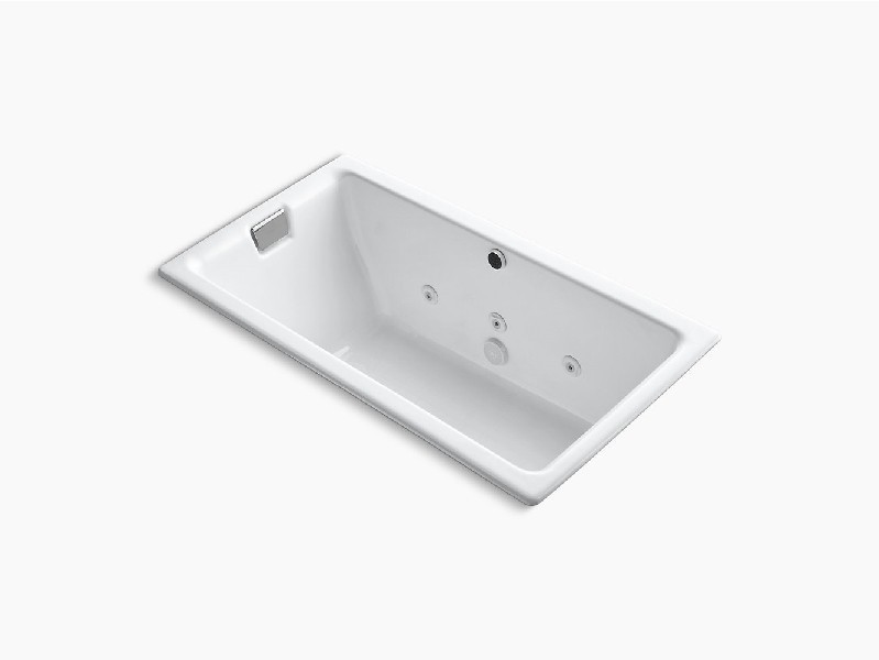 KOHLER K-856-JHE TEA-FOR-TWO 66 INCH X 36 INCH CAST IRON DROP-IN OR UNDERMOUNT RECTANGULAR WHIRLPOOL BATHTUB WITH END DRAIN