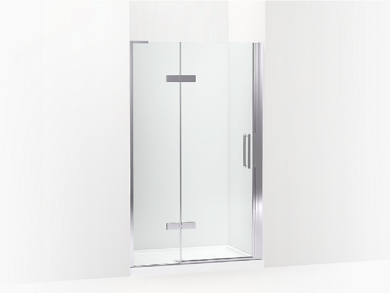 KOHLER K-27602-10L-SHP COMPOSED 46 3/8 INCH FRAMELESS PIVOT SHOWER DOOR WITH 3/8 INCH THICK CRYSTAL CLEAR GLASS - BRIGHT POLISHED SILVER