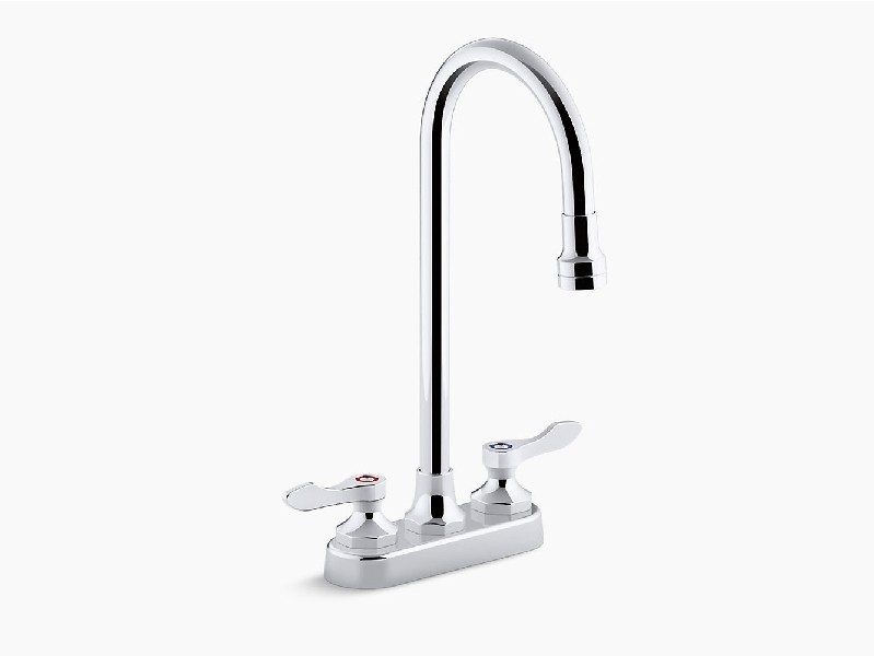 KOHLER K-400T70-4ANA-CP TRITON BOWE 12 7/8 INCH TWO HOLE DECK MOUNT CENTERSET GOOSENECK SPOUT BATHROOM FAUCET WITH AERATED FLOW AND LEVER HANDLE - POLISHED CHROME
