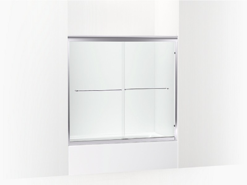 KOHLER K-702211-6L-SHP FLUENCE 52 INCH SEMI-FRAMELESS SLIDING BATH DOOR WITH 1/4 INCH THICK CRYSTAL CLEAR GLASS - BRIGHT POLISHED SILVER