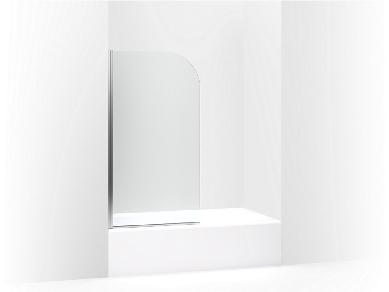 KOHLER K-707205-L-SHP AERIE 32 1/8 INCH FRAMELESS CURVED SWING BATH SCREEN WITH 1/4 INCH THICK CRYSTAL CLEAR GLASS - BRIGHT POLISHED SILVER