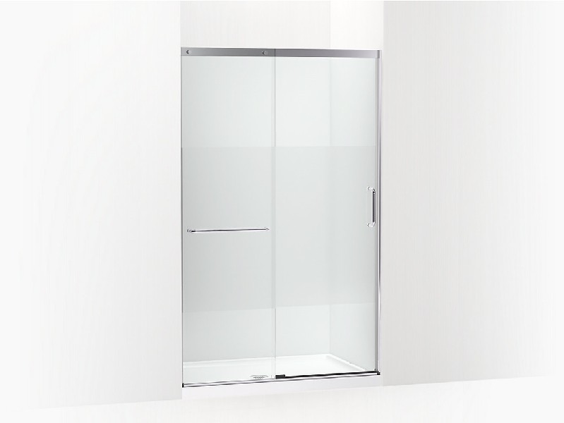 KOHLER K-707613-8G81 ELATE TALL 47 5/8 INCH SEMI-FRAMELESS SLIDING SHOWER DOOR WITH 3/8 INCH THICK CRYSTAL CLEAR GLASS AND PRIVACY BAND