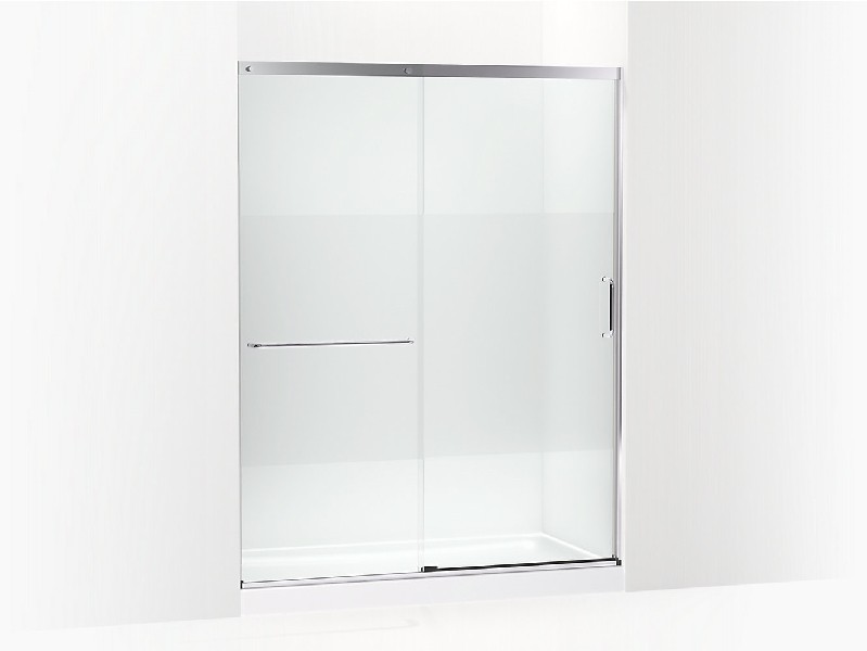 KOHLER K-707615-8G81 ELATE TALL 59 5/8 INCH SEMI-FRAMELESS SLIDING SHOWER DOOR WITH 3/8 INCH THICK CRYSTAL CLEAR GLASS AND PRIVACY BAND