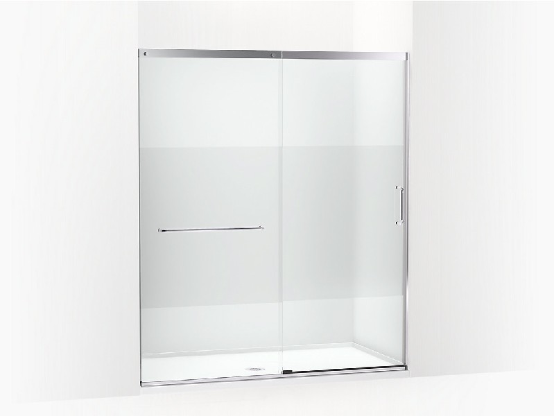 KOHLER K-707616-8G81 ELATE TALL 65 5/8 INCH SEMI-FRAMELESS SLIDING SHOWER DOOR WITH 3/8 INCH THICK CRYSTAL CLEAR GLASS WITH PRIVACY BAND