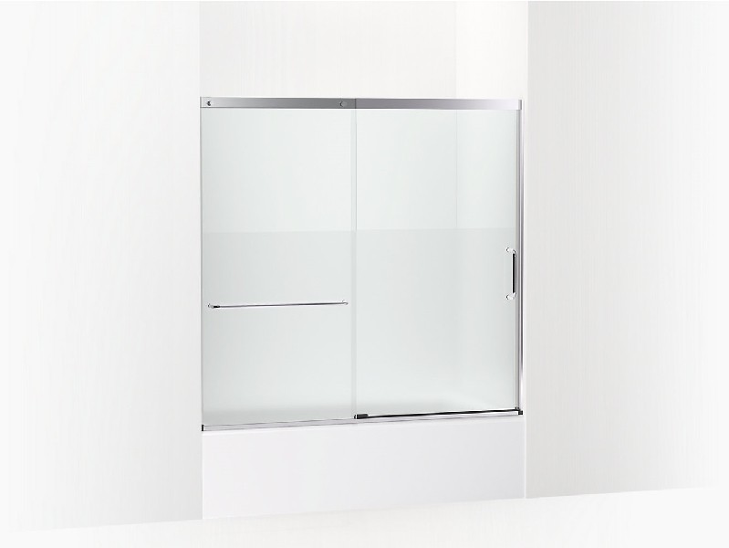 KOHLER K-707618-8G81 ELATE 59 5/8 INCH SEMI-FRAMELESS SLIDING BATH DOOR WITH 3/8 INCH THICK CRYSTAL CLEAR GLASS AND PRIVACY BAND