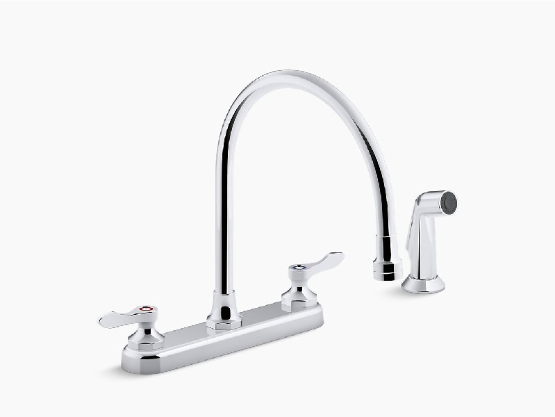KOHLER K-810T71-4AFA-CP TRITON BOWE 12 INCH THREE HOLE DECK MOUNT WIDESPREAD BATHROOM FAUCET WITH DUAL LEVER HANDLE AND SIDESPRAY - POLISHED CHROME